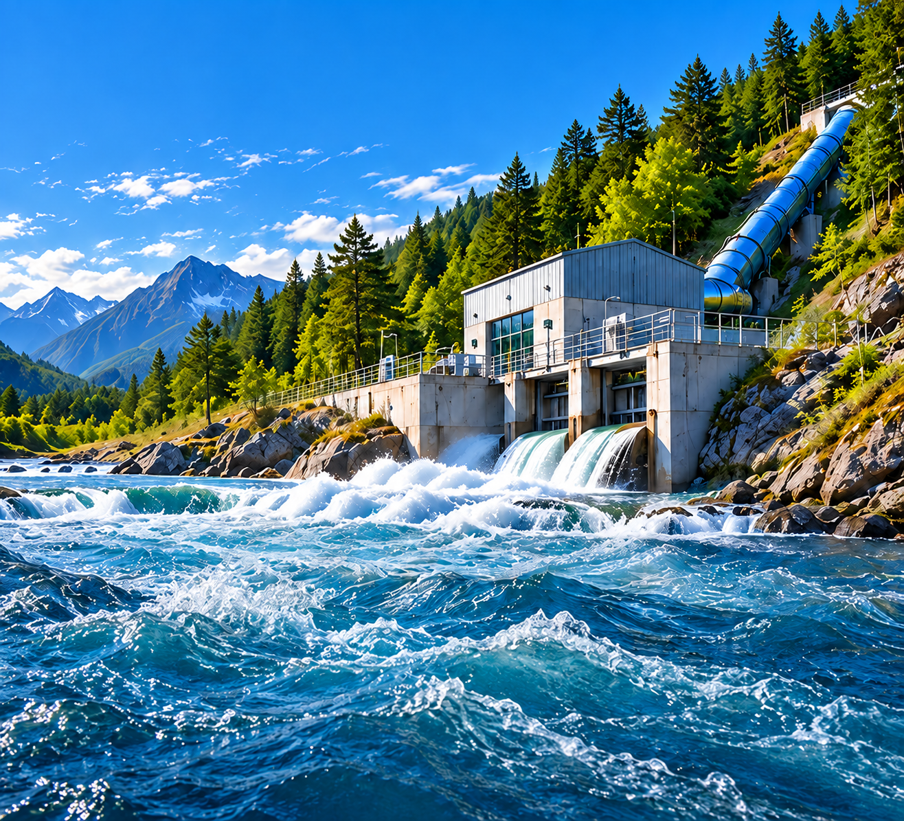Micro-hydro power station beside a mountain river